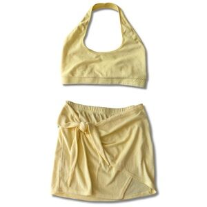 Seven Wonders Butter Yellow Terrycloth Matching Set Two Piece Coord Halter/Skirt